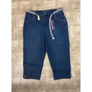 Gloria Vanderbilt Amanda Capri Jeans 14 Blue Stretch Classic Rise Belted New